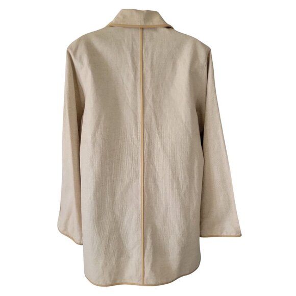 Doncaster Women's Classic Beige Linen Blend Button-Up Coat with Leather Trim -S - Picture 4 of 10